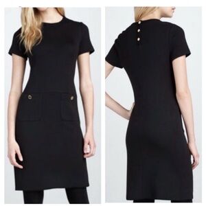 Tory Burch Anthea Black Wool Dress Woman's Size Small Gold Buttons Front Pockets